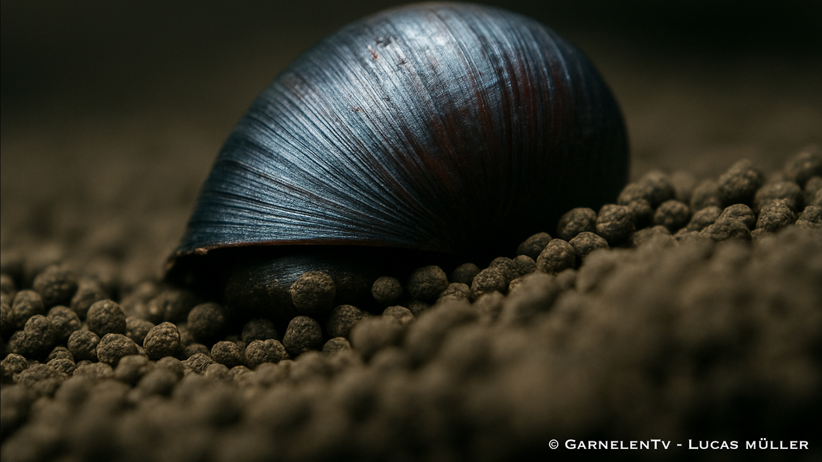 Neritina pulligera frisst Algen im Aquarium