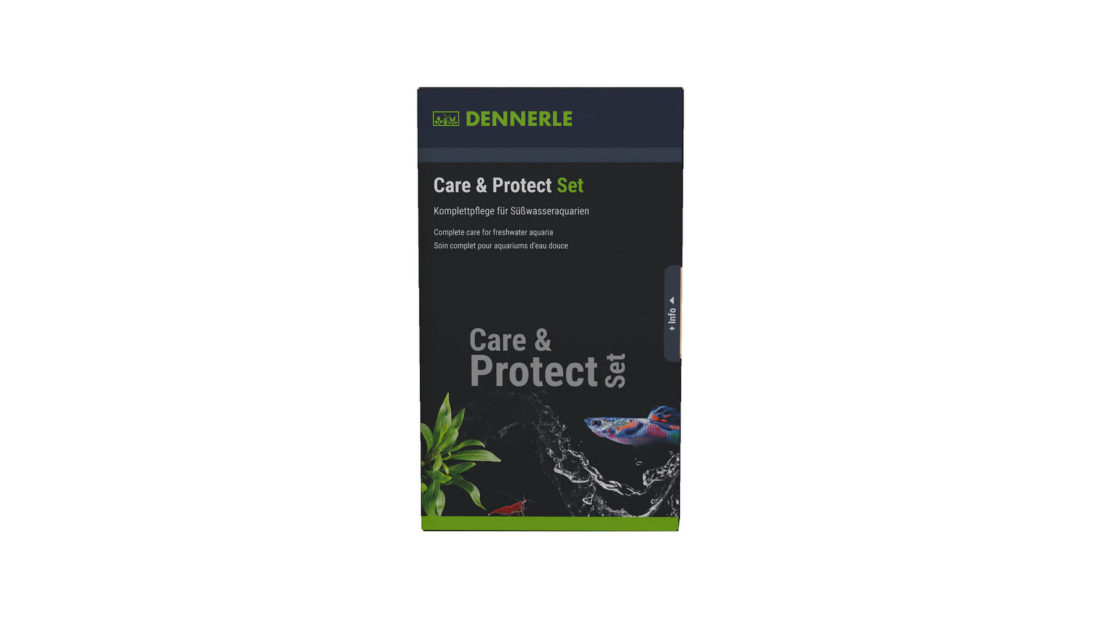 Dennerle Care & Protect Sets zur professionellen Wasseraufbereitung und Pflege von Süßwasseraquarien. Die hochwertige Verpackung zeigt die enthaltenen Komponenten für maximalen Schutz und Vitalität Ihrer Aquarienbewohner.