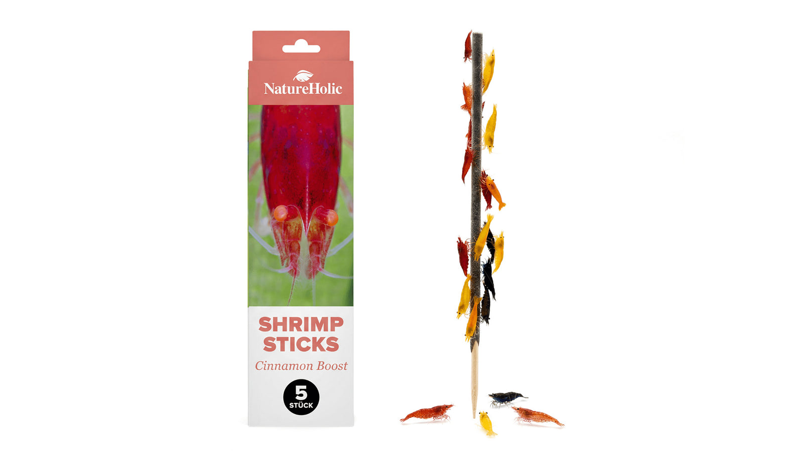 NatureHolic Garnelen Lollies Cinnamon Boost 5 Stück mit 23 Prozent Zimt als Shrimp Sticks zum Stecken in den Bodengrund oder für die Handfütterung