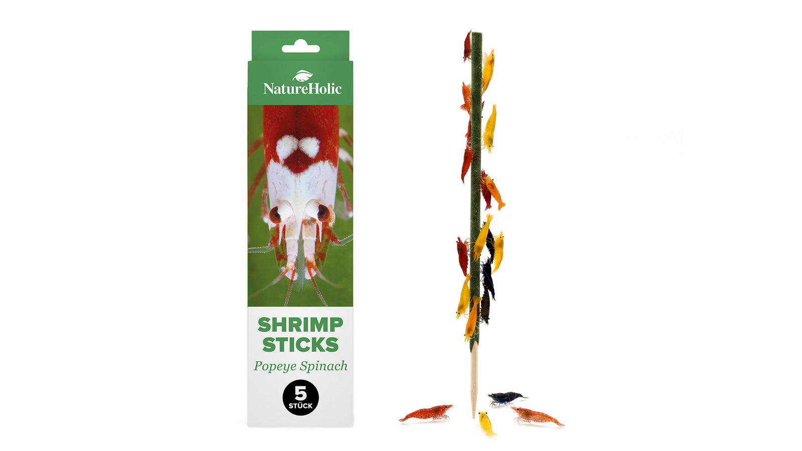 NatureHolic Garnelen Lollies Popeye Spinach 5 Stück mit hochwertigem Spinat als Shrimp Sticks zum Stecken in den Bodengrund
